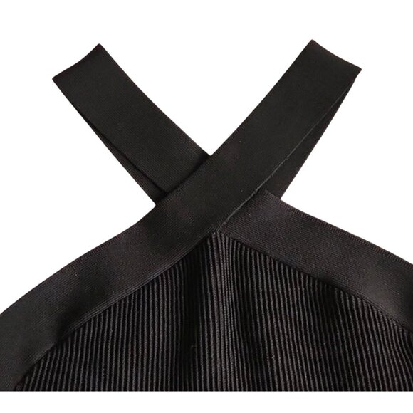 Aritzia Babaton Sculpt Knit Criss Cross‎ Dress Black Bodycon Size M Cocktail - Picture 9 of 14